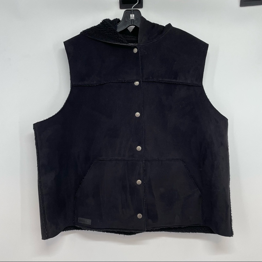 VTG Ralph Lauren Lauren Vest Women's XL/2XL Faux Suede Fleece Lined Hooded Black